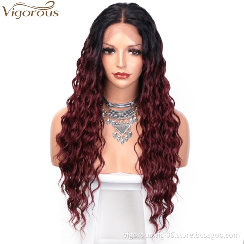 Vigorous Lace Front Wigs Long Wavy Synthetic Wigs for Black Women Ombre Curly Red Wigs with Natural Hairline